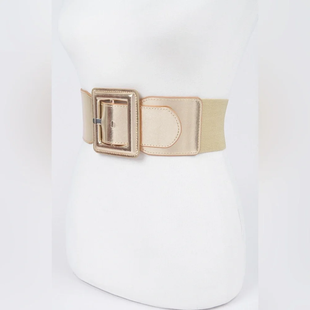 Satin Metallic Elastic Waist Statement Belt